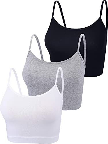 3 Pcs Crop Camisole Top Spaghetti Strap Tank Sleeveless Crop Tank Top for Women Sports (Black, White, Grey, Medium)